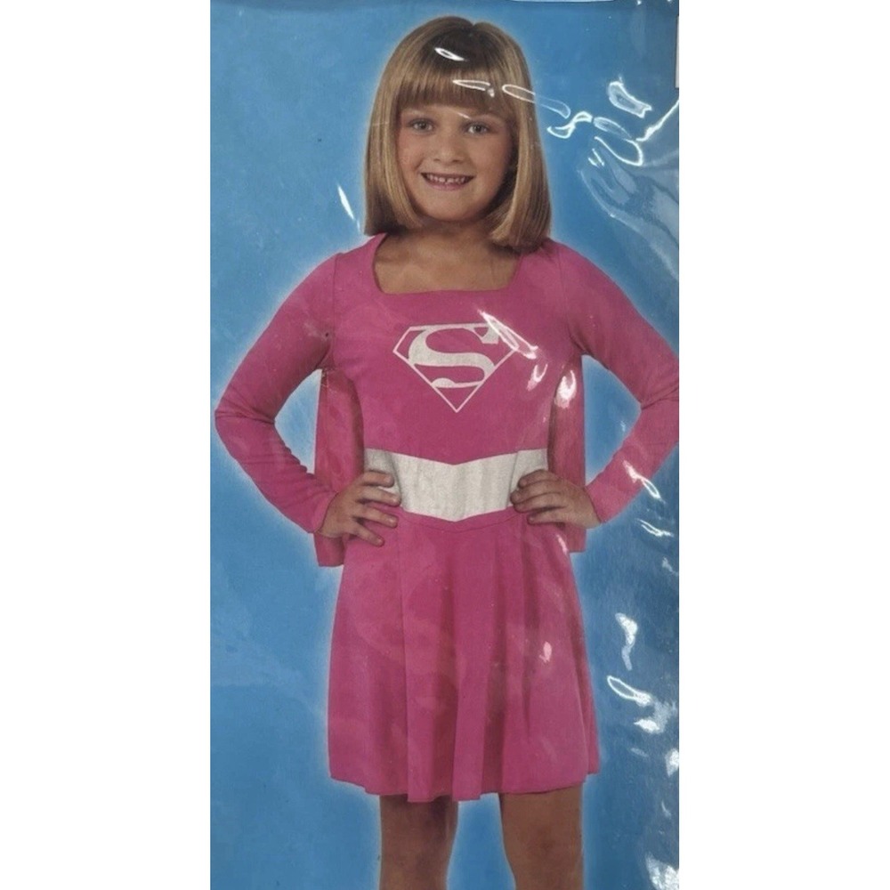Kids Girls DC Superhero Pink Supergirl Costume Dress Up XS (3-4) 3+ Years